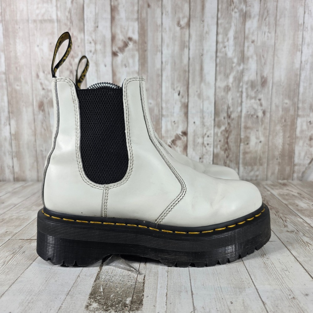 Dr Martens 2976 Quad White Leather Platform Chelsea Boots Womens 8 US